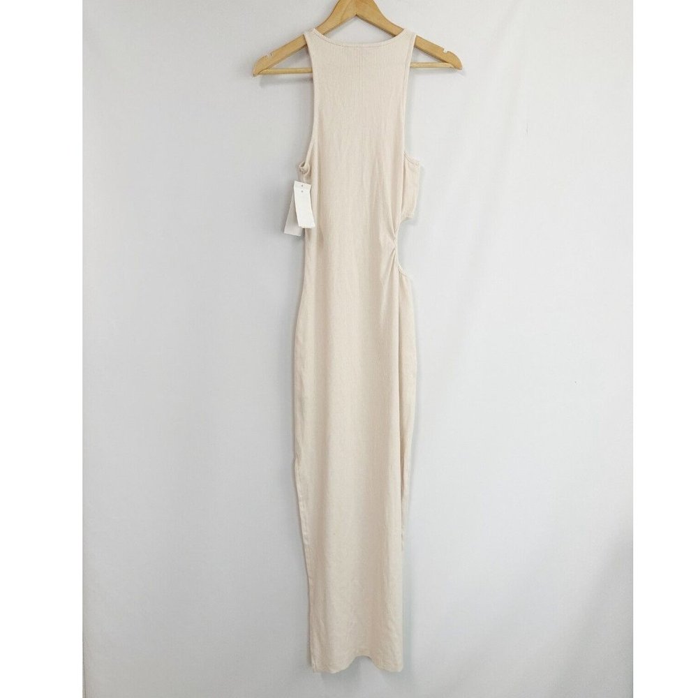 French Connection Rasha Cutout Detail Body-Con Stretch Cotton Dress in Ecru M - Picture 4 of 6